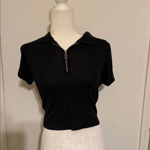 Pink Rose Black Zipper Crop Top